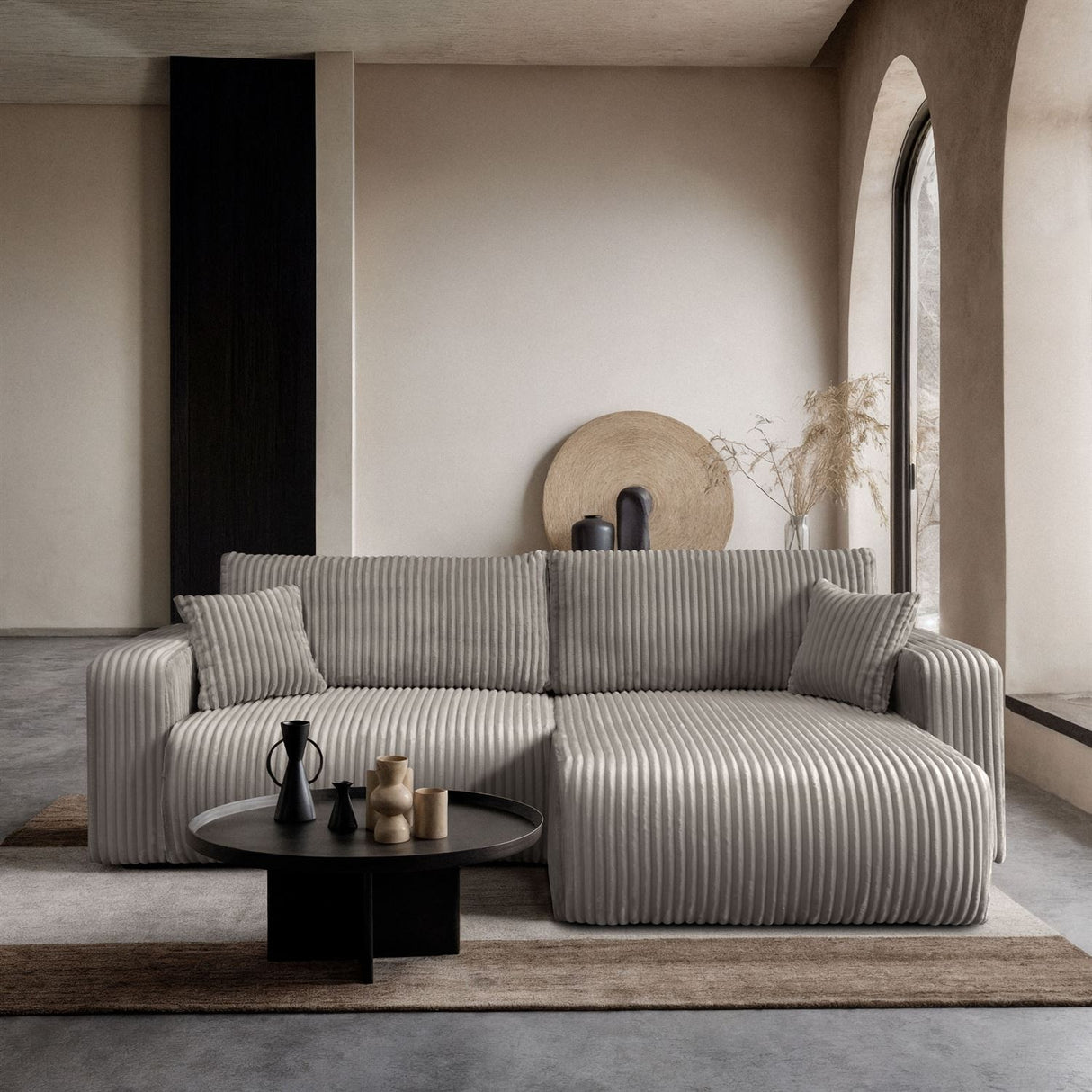 NAROŻNA SOFA Z ROZKŁADANYM ŁÓŻKIEM OPTI 247CM SPRĘŻYNY + PIANKA TKANINA JUMBO Z PRZEPLATANYM SZNURKIEM TILIA