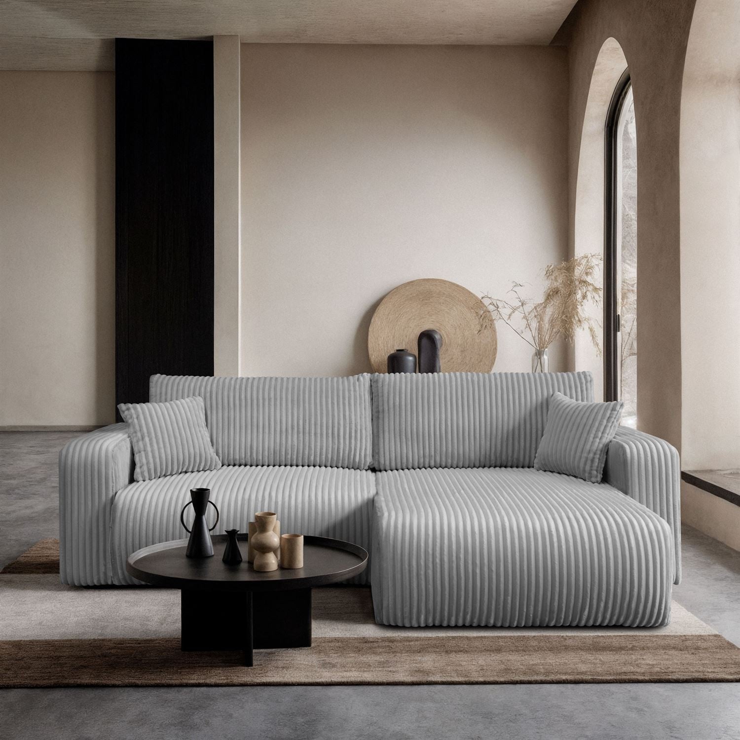 NAROŻNA SOFA Z ROZKŁADANYM ŁÓŻKIEM OPTI 247CM SPRĘŻYNY + PIANKA TKANINA JUMBO Z PRZEPLATANYM SZNURKIEM TILIA
