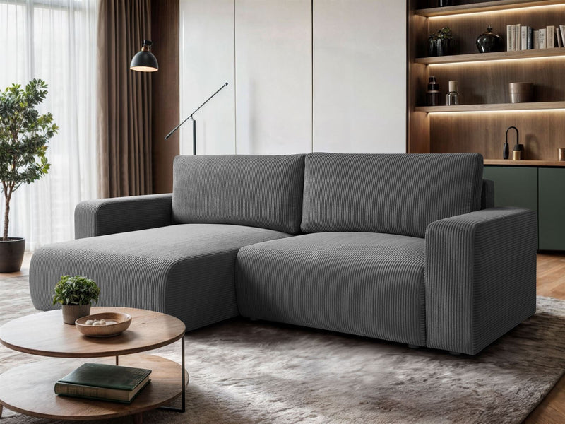 CORNER SOFA BED OPTI 247CM SPRINGS + FOAMDimensions: total width: 247 cm, total height: 83 cm, total depth: 143 cm, sleeping area: 125x205 cm. Color: POSO fabric Execution: L-shaped corner, corner sofa with sleeping function, corner sofa with a bedding co