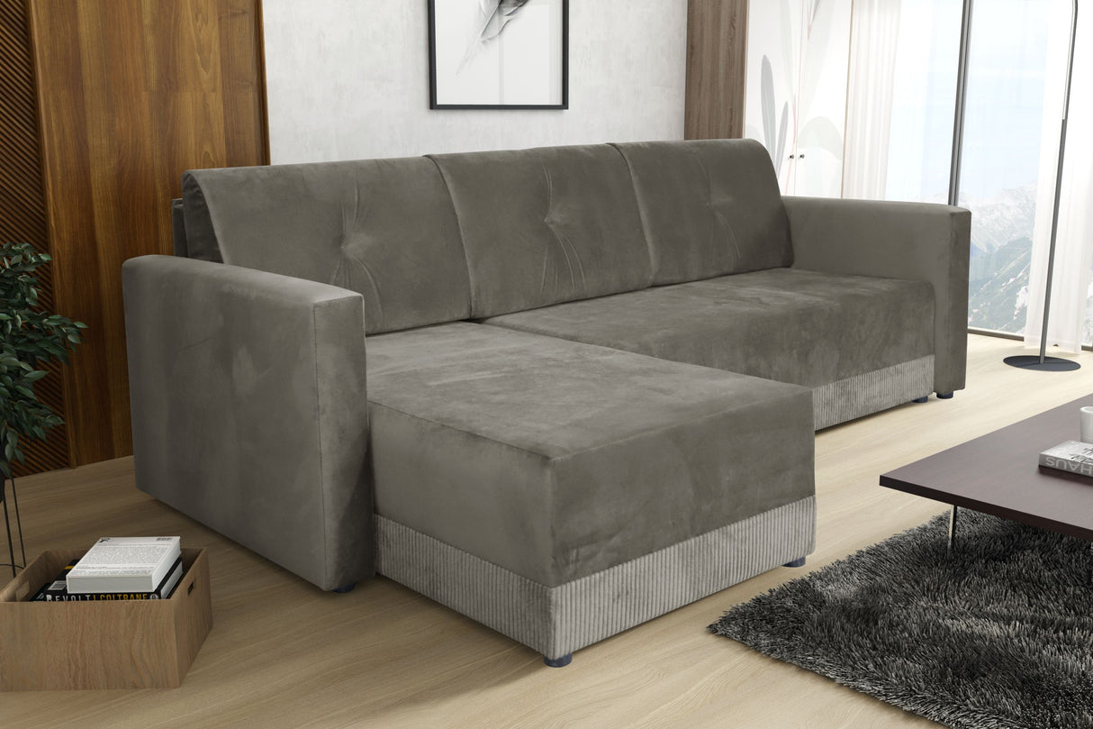 CORNER SOFA BED TEXAS 222CM UNIVERSAL RIGHT/LEFT CORNER CHOICE OF 15 COLORS / FOAMTHIS MODEL IS UNIVERSAL WHICH MEANS YOU CAN CHOOSE CORNER SIDE DURING ASSEMBLY CORNER SOFA BED TEXASFOAM T301X STORAGE SPACE3X PILLOWS MADE OF FOAMEASY CLEAN SOFT TOUCH FABR