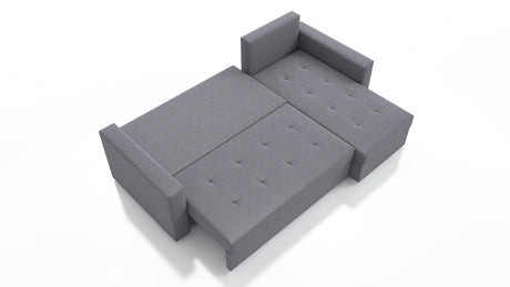 UNIVERSAL CORNER SOFA BED LOTUS 229CM GREEN KRONOS 19 2X STORAGE SPACE / FOAM 2X STORAGETHIS MODEL IS UNIVERSAL WHICH MEANS YOU CAN CHOOSE CORNER SIDE DURING ASSEMBLYSpecification made on foam construction made of board / pine wood / hdf satin plastic leg