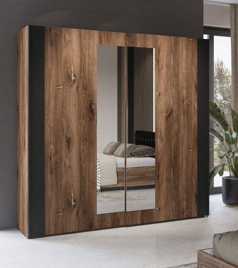 Sigma Sliding Door Wardrobe 200cmIntroducing Sigma: a fusion of style, space, and contemporary practicality. Ideal for a bedroom or guest room, it boasts dual sliding doors, two roomy enclosed sections, and two hanging rods for organization. Choose from t