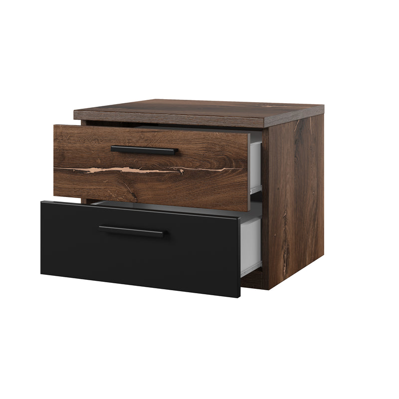 Sigma Bedside Table 46cmThe Sigma bedside table boasts a chic silhouette, adding a modern touch to your bedroom. Perfect for compact spaces and equipped with two convenient drawers, it's the ultimate spot for holding a beverage or organizing your nighttim