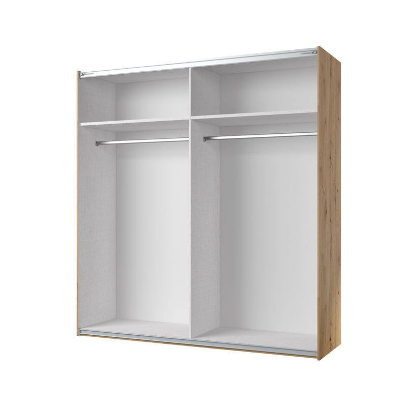 Sigma Sliding Door Wardrobe 200cmIntroducing Sigma: a fusion of style, space, and contemporary practicality. Ideal for a bedroom or guest room, it boasts dual sliding doors, two roomy enclosed sections, and two hanging rods for organization. Choose from t