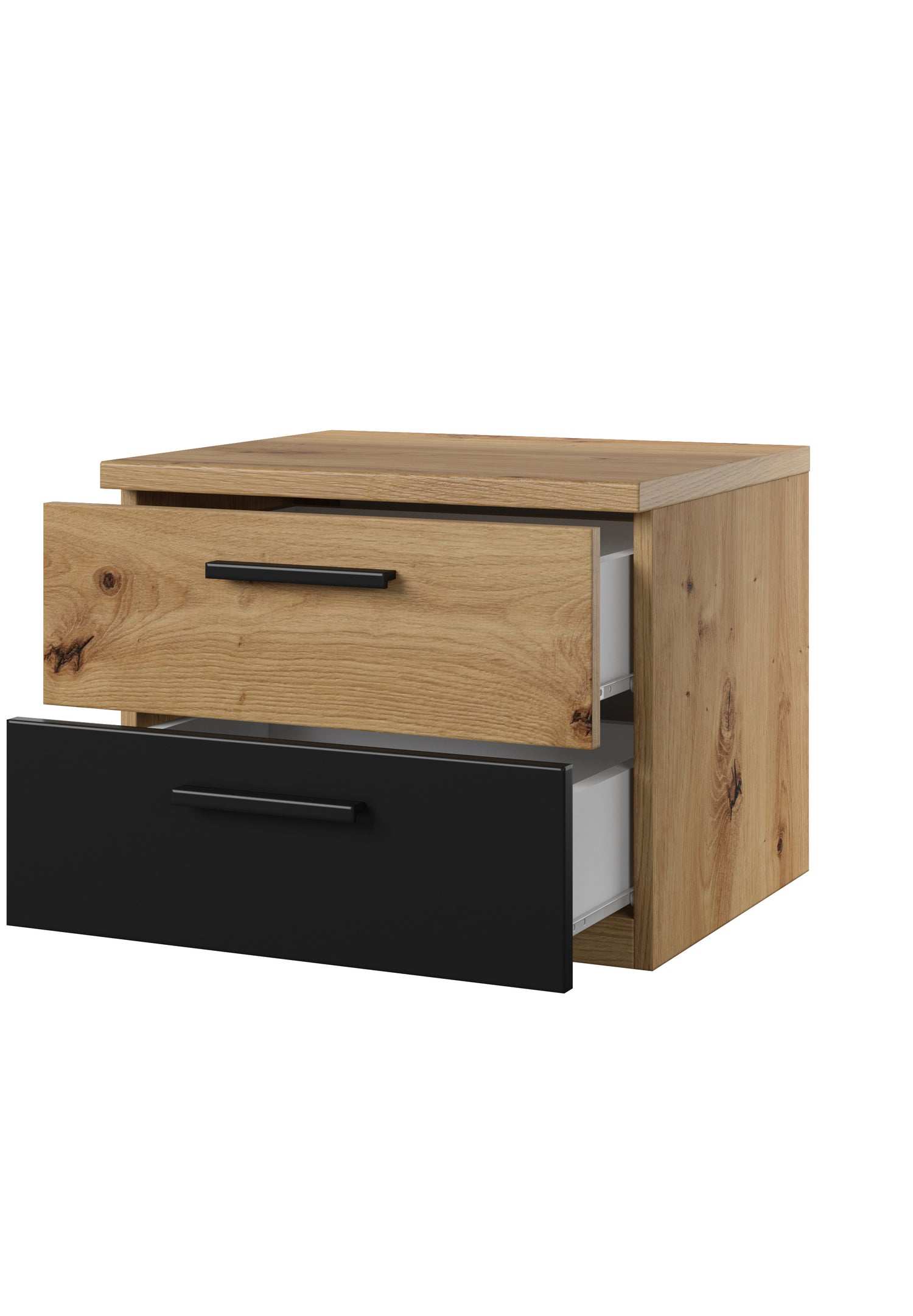 Sigma Bedside Table 46cmThe Sigma bedside table boasts a chic silhouette, adding a modern touch to your bedroom. Perfect for compact spaces and equipped with two convenient drawers, it's the ultimate spot for holding a beverage or organizing your nighttim