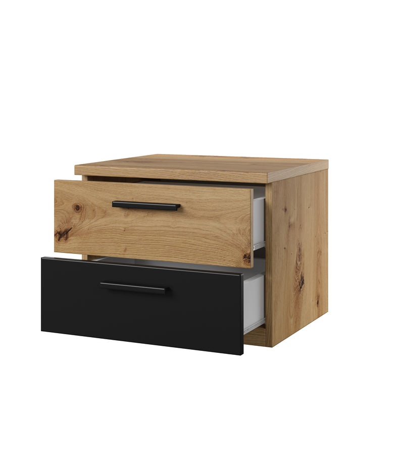 Sigma Bedside Table 46cmThe Sigma bedside table boasts a chic silhouette, adding a modern touch to your bedroom. Perfect for compact spaces and equipped with two convenient drawers, it's the ultimate spot for holding a beverage or organizing your nighttim