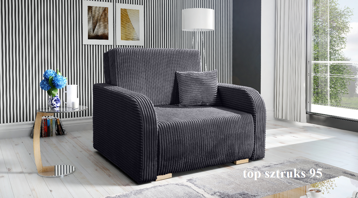 SINGLE SEATER SOFA BED LILY I 103CM / SPRINGS + FOAM / CHOICE OF COLORDimensions:- width 103 cm- height 85 cm- depth 97 cm- sleeping area 80/195 cm Made on a solid wooden frame made of pine, the structure will allow for long-term and trouble-free use Slee