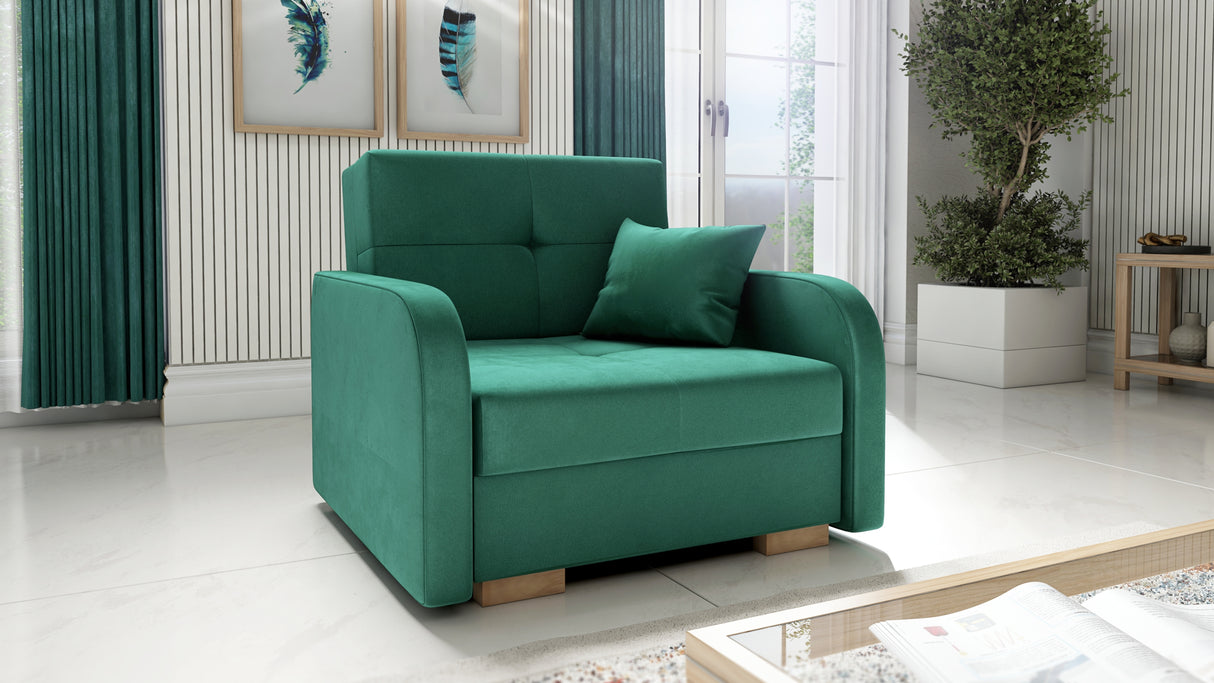 SINGLE SOFA BED OLA I 103cm CHOICE OF COLOR / FOAMDimensions :HEIGHT 85CMDEEPTH 95CMWIDHT 103CMSLEEPING AREA 80X195 cm(no possibility to change dimensions) +/- 3The sofa is made of a wooden frame, the sleeping surface is made of PUR T30 / 42 foam. The sof