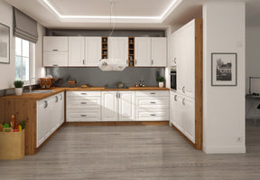 STILO KITCHEN SET CHOICE OF 4 COLOR VARIANTSFEATURESSilent closing systemColors/materials:white matt / artisanFront:- 16mm matt white MDF board, STILO cutter- handle: metal, blackCorps:- 16mm Artisan Oak laminated board- Artisan Oak melamine edgeThe set i