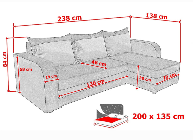 CORNER SOFA BED ALEXA RED/BLACK 238cm universal RIGHT/LEFT CORNER / FOAM