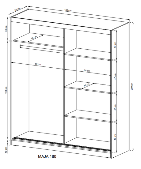 SLIDING DOOR WARDROBE MAJA I ALU 180CM WHITESliding wardrobes with mirror - a clever way to optically enlarge the room Maximize your space with the MAJA I ALU 180CM WHITE sliding door wardrobe. The mirrored panel create the illusion of more room, making i