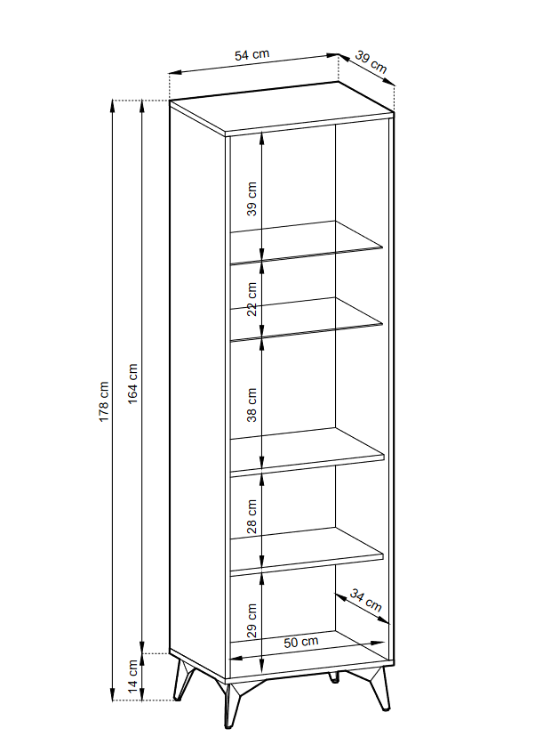 Display cabinet DIAMOND 08 black / evoke oakDisplay cabinet DIAMOND 08 (54/178/39) ColourBlack / Oak Evoke MaterialLaminated board 16mm VeneerEdging ABS Metal Legs PUSH-TO-OPENAnna Furniture