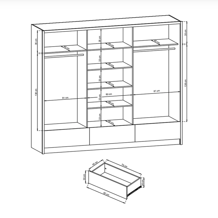 SLIDING DOOR WARDROBE ARIA I 254CM WHITE GLOSSDiscover the ultimate storage solution for modern homes with the Aria I Wardrobe. Its spacious and functional design offers complete freedom in storing your belongings. Crafted with precision and attention to