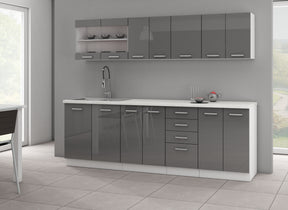 SONIA KITCHEN SET GREY GLOSSColors/materials:front - gray glossbody - whiteThe set includes the following elements:Upper cabinets (hanging) SONIA 80 GS-60 2F | width 80cm, depth 31cm, height 60cm SONIA 80 G-60 2F | width 80cm, depth 31cm, height 60cm SONI
