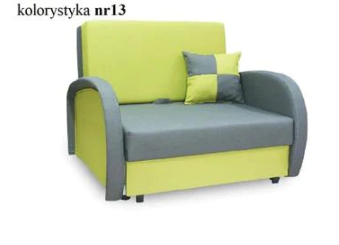 SINGLE SOFA BED SUZIE 97CM GREY/GREENDimensions :- width 97 cm- height 85 cm- depth 95 cm- area sleeping 80/195 cm +/- 3The sofa is made of a wooden frame, the sleeping surface is made of PUR T30 / 42 foam.The sofa is unfolded using an automatic machine.