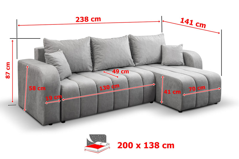 CORNER SOFA BED VENA 238CM universal RIGHT/LEFT CORNER / FOAM STAIN PROOF FABRIC