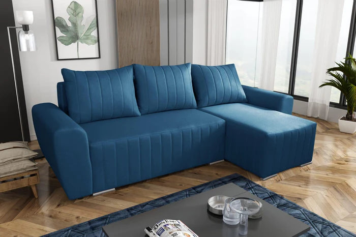 CORNER SOFA BED MALIBU 248CM MALMO 85 / UNIVERSAL RIGHT/LEFT CORNER / FOAMTHIS MODEL IS UNIVERSAL WHICH MEANS YOU CAN CHOOSE CORNER SIDE DURING ASSEMBLYMADE IN MALMO FABRIC CLICK HERE3x PILLOWS INCLUDED1X STORAGE SPACEDIMENTIONS:Corner width: 244cmDepth: