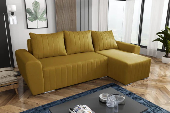 CORNER SOFA BED MALIBU 248CM MALMO 41 / UNIVERSAL RIGHT/LEFT CORNER / FOAMTHIS MODEL IS UNIVERSAL WHICH MEANS YOU CAN CHOOSE CORNER SIDE DURING ASSEMBLYMADE IN MALMO FABRIC CLICK HERE3x PILLOWS INCLUDED1X STORAGE SPACEDIMENTIONS:Corner width: 244cmDepth: