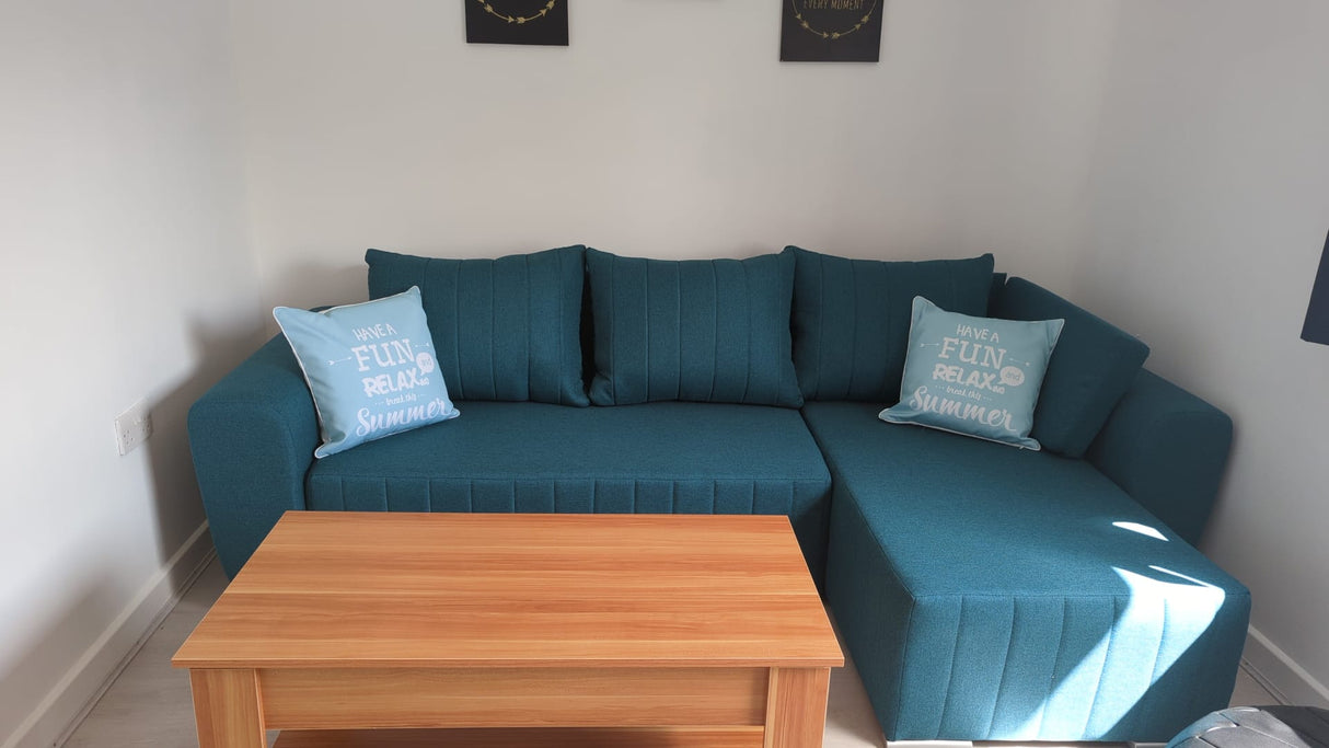 CORNER SOFA BED MALIBU 248CM UNIVERSAL CHOICE OF COLORS UNIVERSAL RIGHT/LEFT CORNER / FOAMTHIS MODEL IS UNIVERSAL WHICH MEANS YOU CAN CHOOSE CORNER SIDE DURING ASSEMBLYMADE IN MALMO FABRIC CLICK HERE3x PILLOWS INCLUDED1X STORAGE SPACEDIMENTIONS:Corner wid