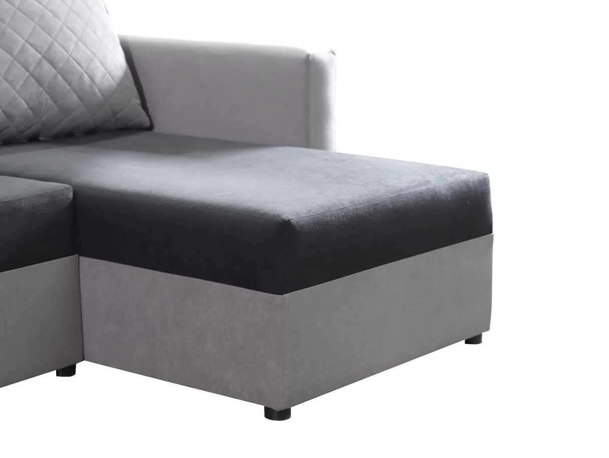 CORNER SOFA BED KEN BLACK/BLUE 15+SUE14 222cm universal RIGHT/LEFT CORNER / FOAMTHIS MODEL IN UNIVERSAL WHICH MEANS YOU CAN CHOOSE CORNER SIDE DURING ASSEMBLY3x PILLOWS INCLUDED1X STORAGE SPACESLEEPING FUNCTIONDIMENTIONSWidth: 222 cmDepth: 138cmSleeping a