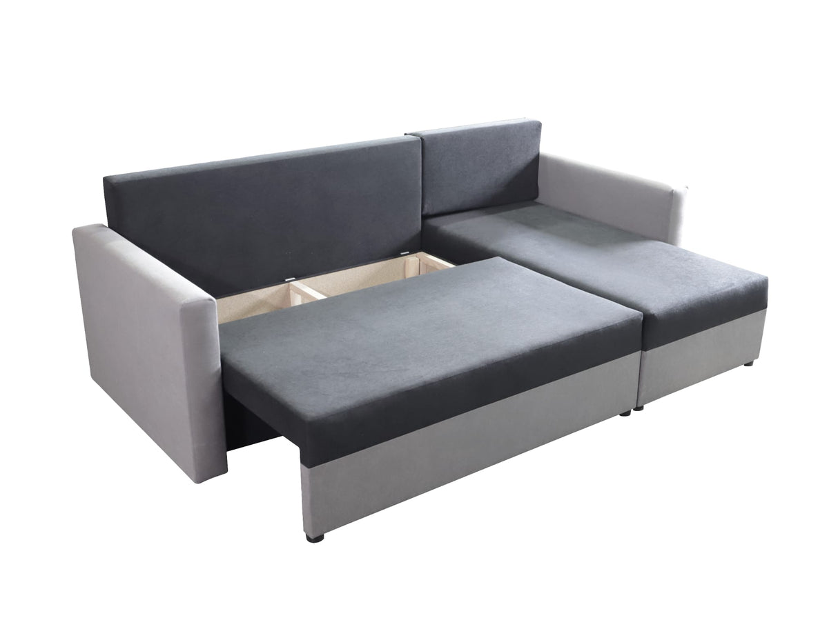 CORNER SOFA BED KEN BLACK/BLUE 15+SUE14 222cm universal RIGHT/LEFT CORNER / FOAMTHIS MODEL IN UNIVERSAL WHICH MEANS YOU CAN CHOOSE CORNER SIDE DURING ASSEMBLY3x PILLOWS INCLUDED1X STORAGE SPACESLEEPING FUNCTIONDIMENTIONSWidth: 222 cmDepth: 138cmSleeping a