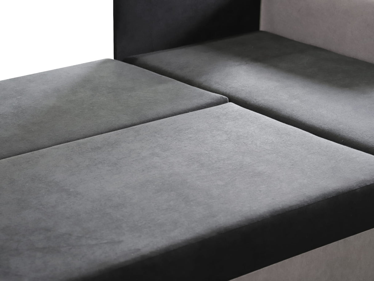 CORNER SOFA BED KEN BLACK/BLUE 15+SUE14 222cm universal RIGHT/LEFT CORNER / FOAMTHIS MODEL IN UNIVERSAL WHICH MEANS YOU CAN CHOOSE CORNER SIDE DURING ASSEMBLY3x PILLOWS INCLUDED1X STORAGE SPACESLEEPING FUNCTIONDIMENTIONSWidth: 222 cmDepth: 138cmSleeping a