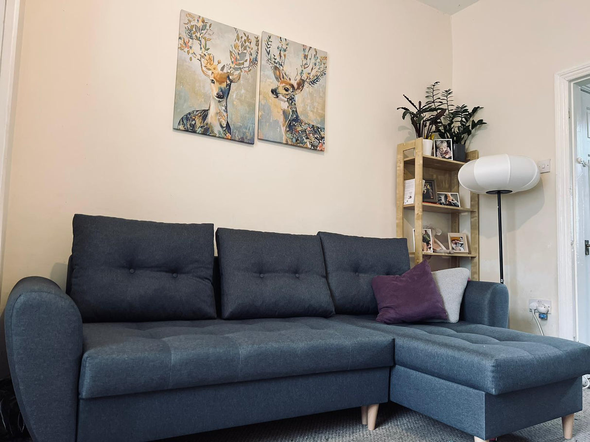 CORNER SOFA BED PALMO 2X STORAGE SPACE GRAPHITE MALMO 96 240cm universal RIGHT/LEFT CORNER / BONELL SPRINGS + FOAMVIEW ALL COLORS CLICK HERETHIS MODEL IS UNIVERSAL WHICH MEANS YOU CAN CHOOSE CORNER SIDE DURING ASSEMBLYMADE IN MALMO FABRIC CLICK HERE3x PIL