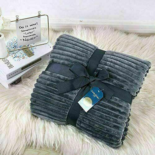 Chunky Ribbed Throw Blankets 200x240 100% Polyester - Cozy & Warm - Perfect Blankets for Bed, Sofa, Couch CHARCOAL