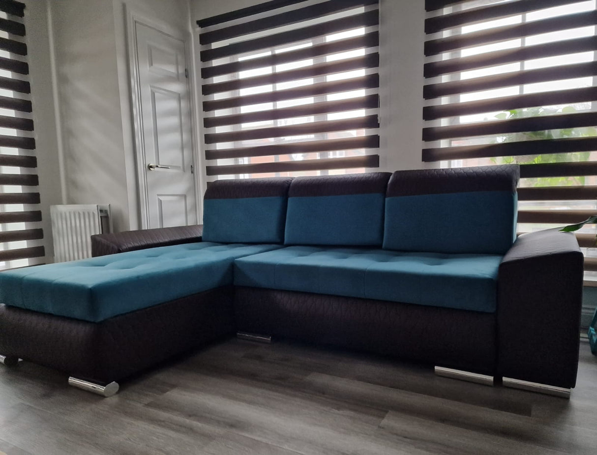 CORNER SOFA BED LONDON 2313/1115/60 252CM 2X STORAGE SPACE STAIN RESISTANT EASY CLEAN FABRIC / BONELL SPRINGS + FOAM252X167CMSLEEPING AREA 200X140CMFABRIC:CASABLANCA + FAUX LEATHERFEATURES:2X STORAGE CONTAINERSGLASS SHELFSTAIN RESISTANT FABRICBONELL SPRIN