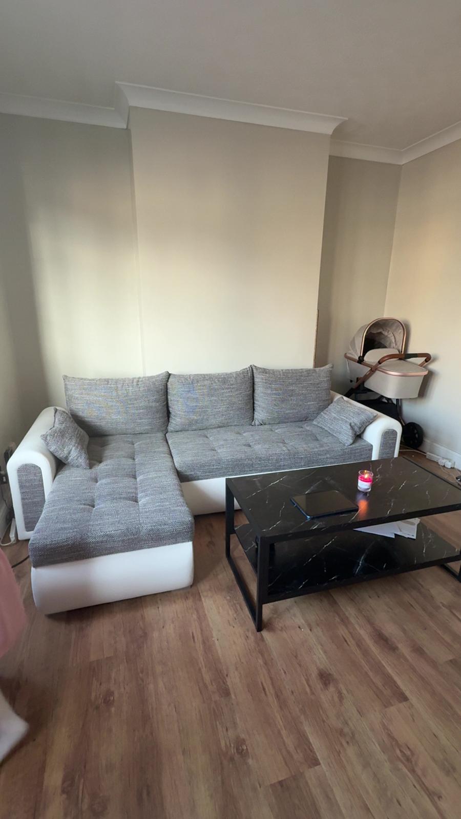 NAROŻNIK UNIWERSALNY ECO 240CM SZARY/BIAŁY SZAFKA SKÓRA BERLIN 01 / MADRYT 920 2X PRZECHOWYWANIE