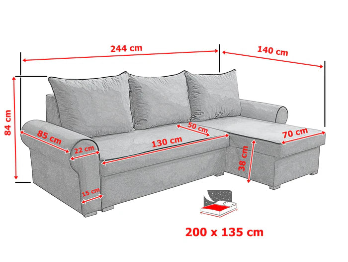 UNIVERSAL CORNER SOFA BED LORD 244cm 2X STORAGE SPACE 04+02 / FOAM