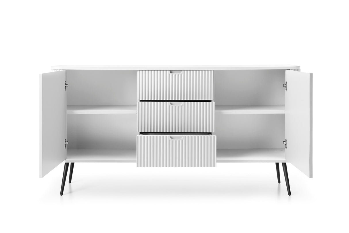 Storage cabinet ZOVA 02 WHITEProduct description Dimensions Width 103cm Height 129cm Depth 39cm Details Colour white Material Laminated board 18mm / MDF-board 18mm Veneer ABS edges Legs Metal, in black (23cm) Warranty 24 monthsUncategorizedAnna Furniture