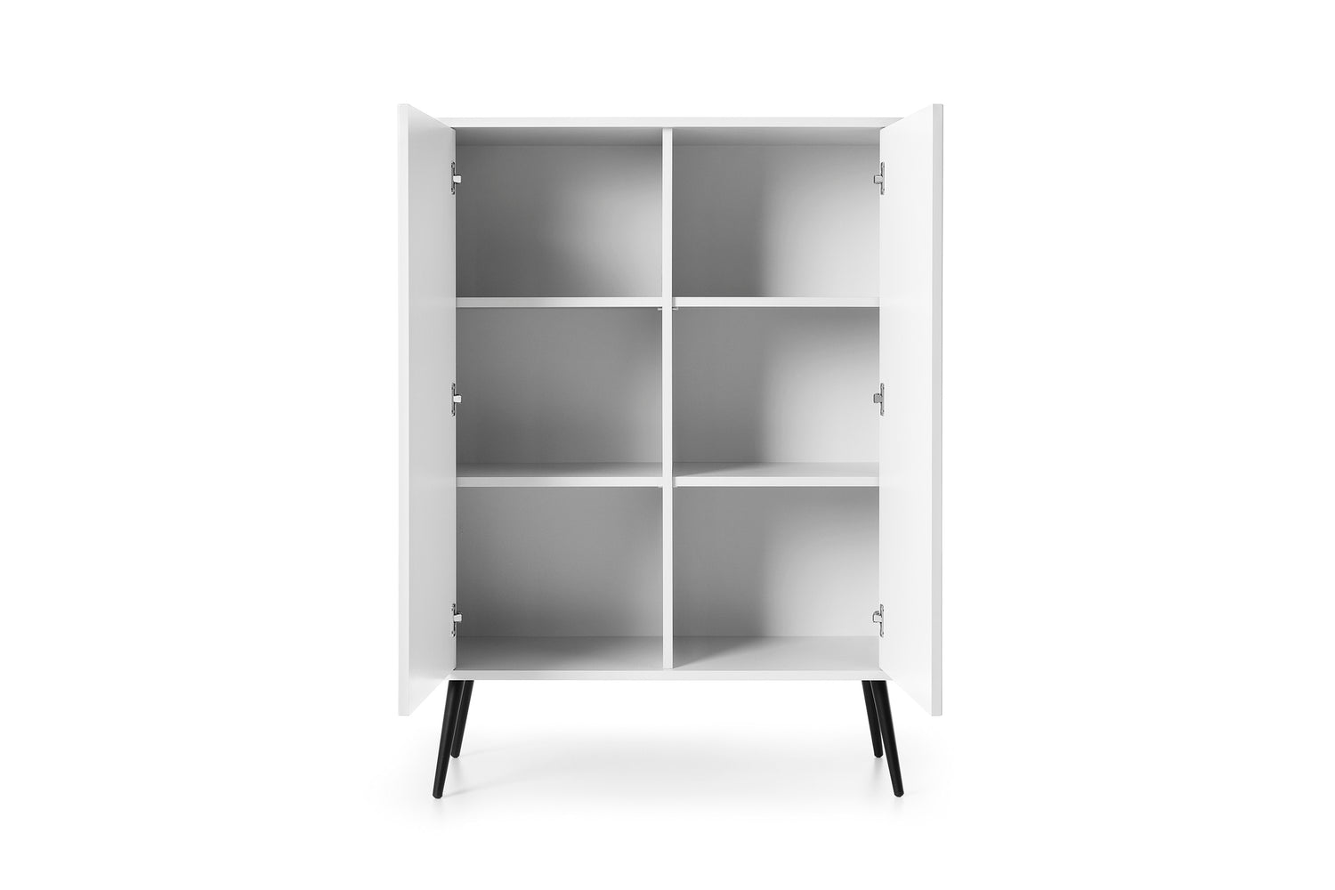 Storage cabinet ZOVA 03 whiteProduct description Dimensions Width 103cm Height 129cm Depth 39cm Details Colour white Material Laminated board 18mm / MDF-board 18mm Veneer ABS edges Legs Metal, in black (23cm) Warranty 24 monthsUncategorizedAnna Furniture