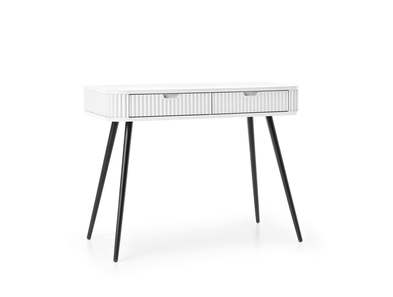 DRESSING TABLE ZOVA WHITEProduct description Dimensions Width 103cm Height 80cm Depth 49cm Details Colour white Material Laminated board 18mm / MDF-board 18mm Veneer ABS edges Legs Metal, in black (65cm) Warranty 24 monthsUncategorizedAnna Furniture