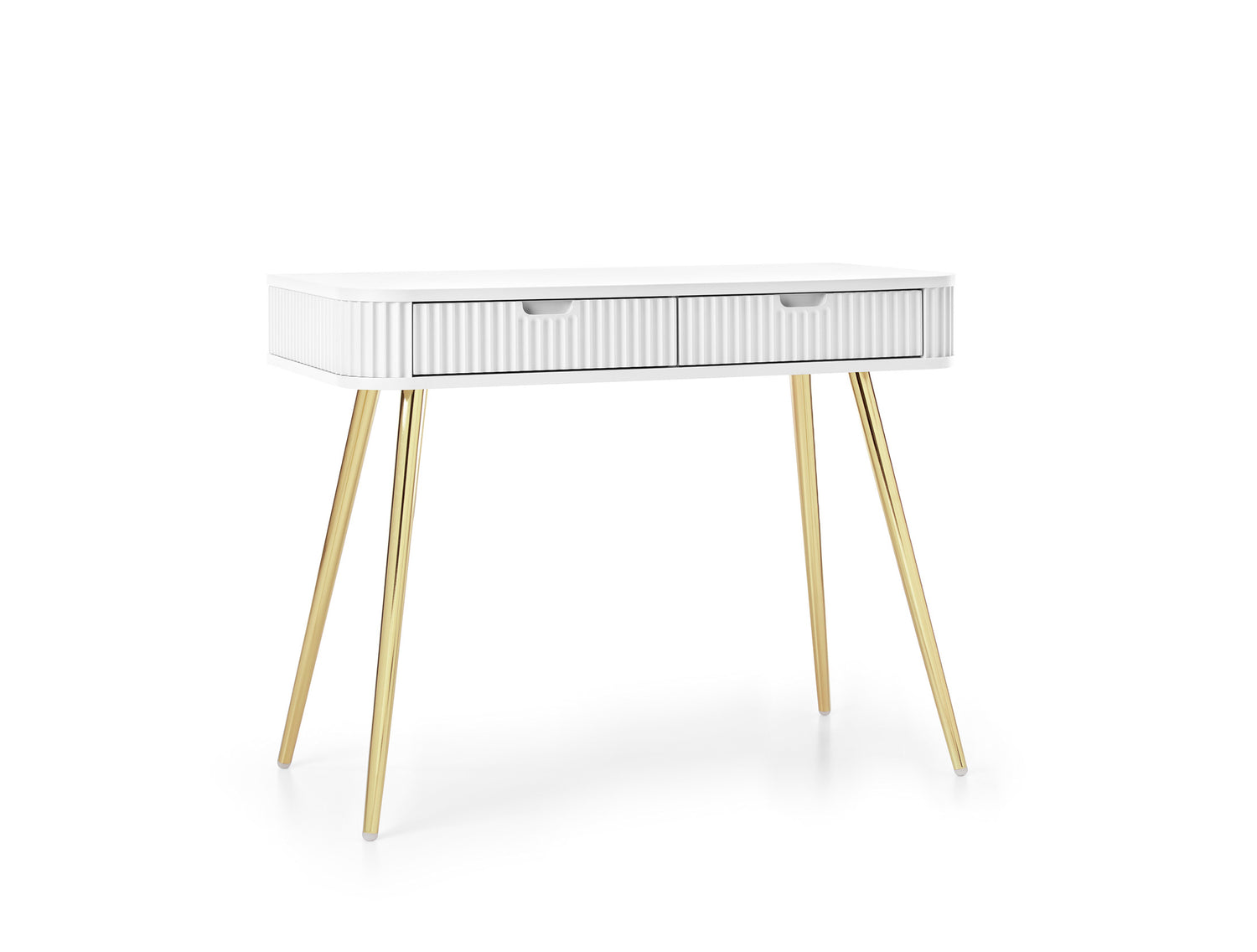DRESSING TABLE ZOVA WHITEProduct description Dimensions Width 103cm Height 80cm Depth 49cm Details Colour white Material Laminated board 18mm / MDF-board 18mm Veneer ABS edges Legs Metal, in black (65cm) Warranty 24 monthsUncategorizedAnna Furniture