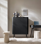 Storage cabinet ZOVA 03 BLACKProduct description Dimensions Width 103cm Height 129cm Depth 39cm Details Colour cashmere Material Laminated board 18mm / MDF-board 18mm Veneer ABS edges Legs Metal, in black (23cm) Warranty 24 monthsUncategorizedAnna Furnitu