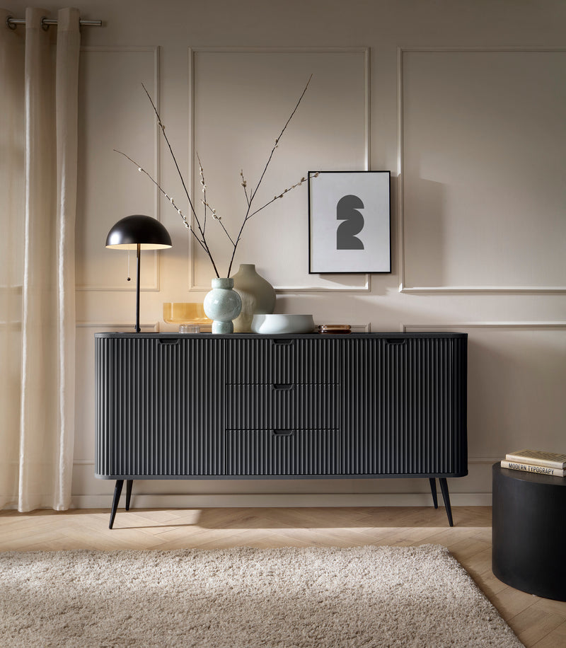 LIVING ROOM ZOVI FURNITURE SET BLACKFURNITUTE SET INCLUDES: Storage cabinet ZOVA 02 103X129X39CM Storage cabinet ZOVA 03 168X87X39CM TV Stand ZOVA 01 168X56X39CM ColourCASHMERE/BLACK MaterialLaminated board 18mm / MDF-board 18mmMDF-board 18mm Metal, in bl