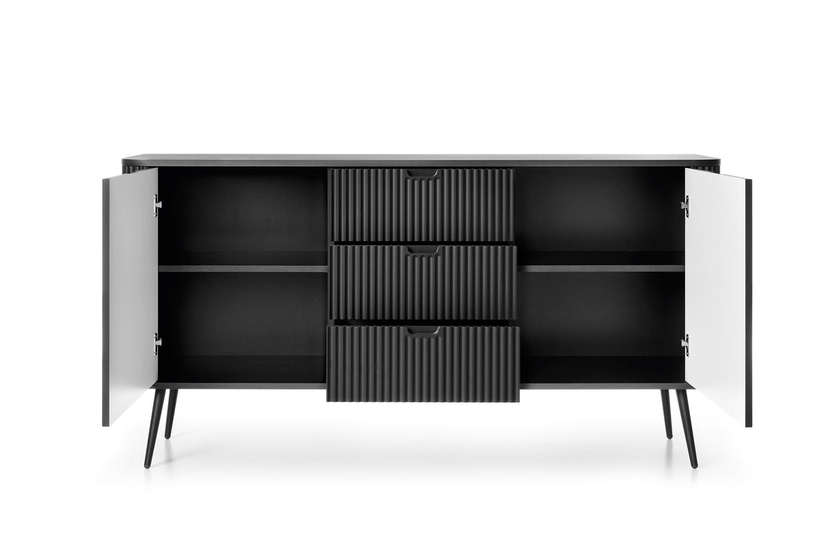 LIVING ROOM ZOVI FURNITURE SET BLACKFURNITUTE SET INCLUDES: Storage cabinet ZOVA 02 103X129X39CM Storage cabinet ZOVA 03 168X87X39CM TV Stand ZOVA 01 168X56X39CM ColourCASHMERE/BLACK MaterialLaminated board 18mm / MDF-board 18mmMDF-board 18mm Metal, in bl