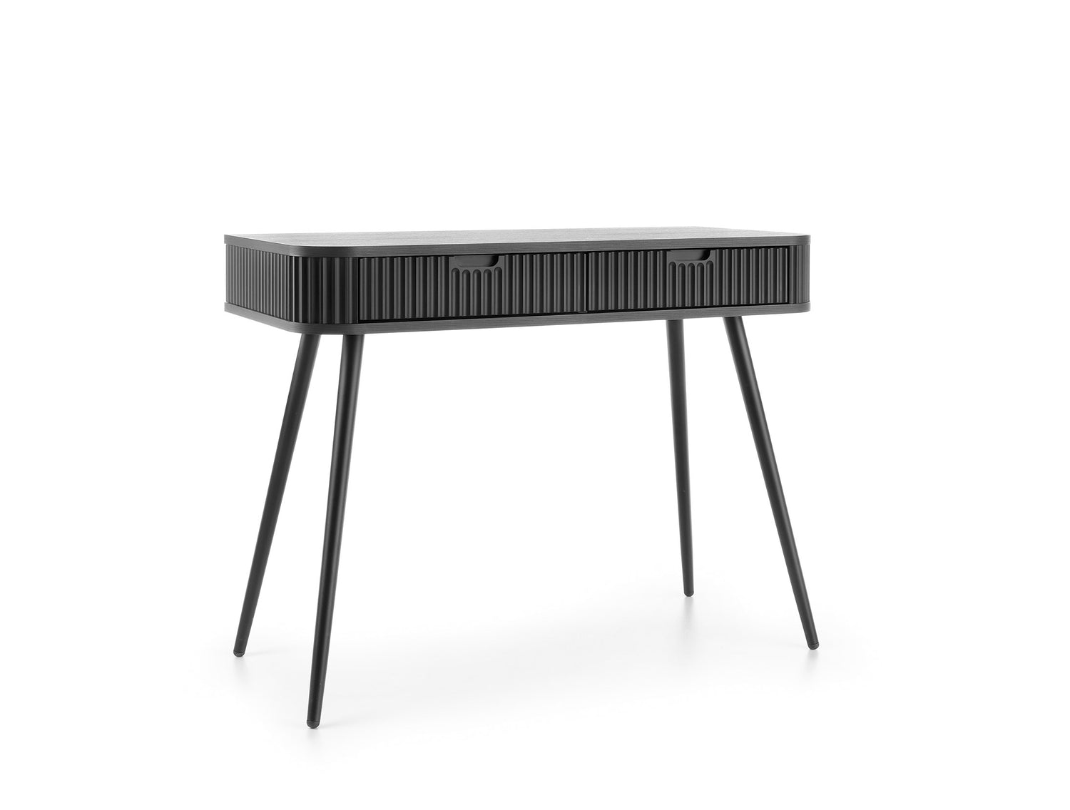 DRESSING TABLE ZOVA BLACKProduct description Dimensions Width 103cm Height 80cm Depth 49cm Details Colour black Material Laminated board 18mm / MDF-board 18mm Veneer ABS edges Legs Metal, in black (65cm) Warranty 24 monthsUncategorizedAnna Furniture