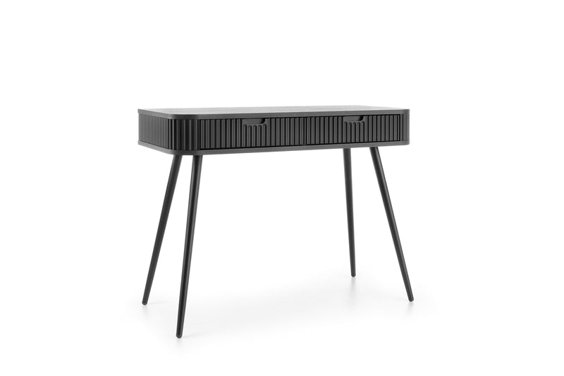 DRESSING TABLE ZOVA BLACKProduct description Dimensions Width 103cm Height 80cm Depth 49cm Details Colour black Material Laminated board 18mm / MDF-board 18mm Veneer ABS edges Legs Metal, in black (65cm) Warranty 24 monthsUncategorizedAnna Furniture