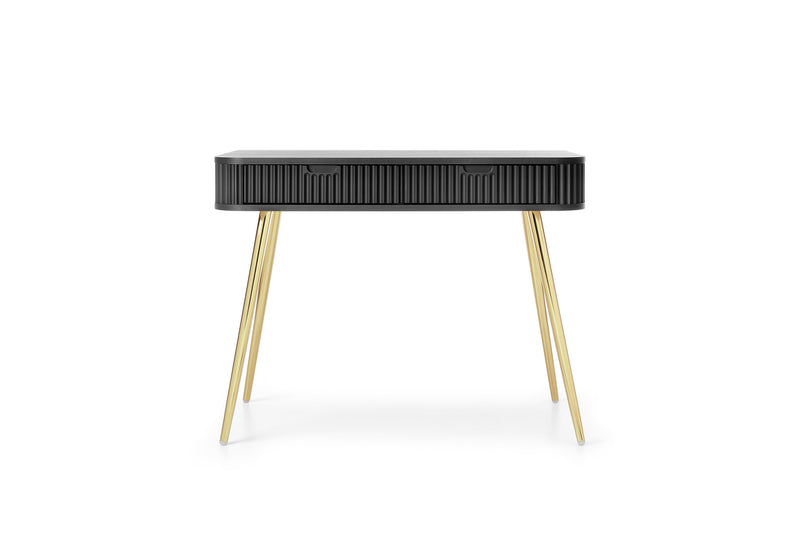 DRESSING TABLE ZOVA BLACKProduct description Dimensions Width 103cm Height 80cm Depth 49cm Details Colour black Material Laminated board 18mm / MDF-board 18mm Veneer ABS edges Legs Metal, in black (65cm) Warranty 24 monthsUncategorizedAnna Furniture