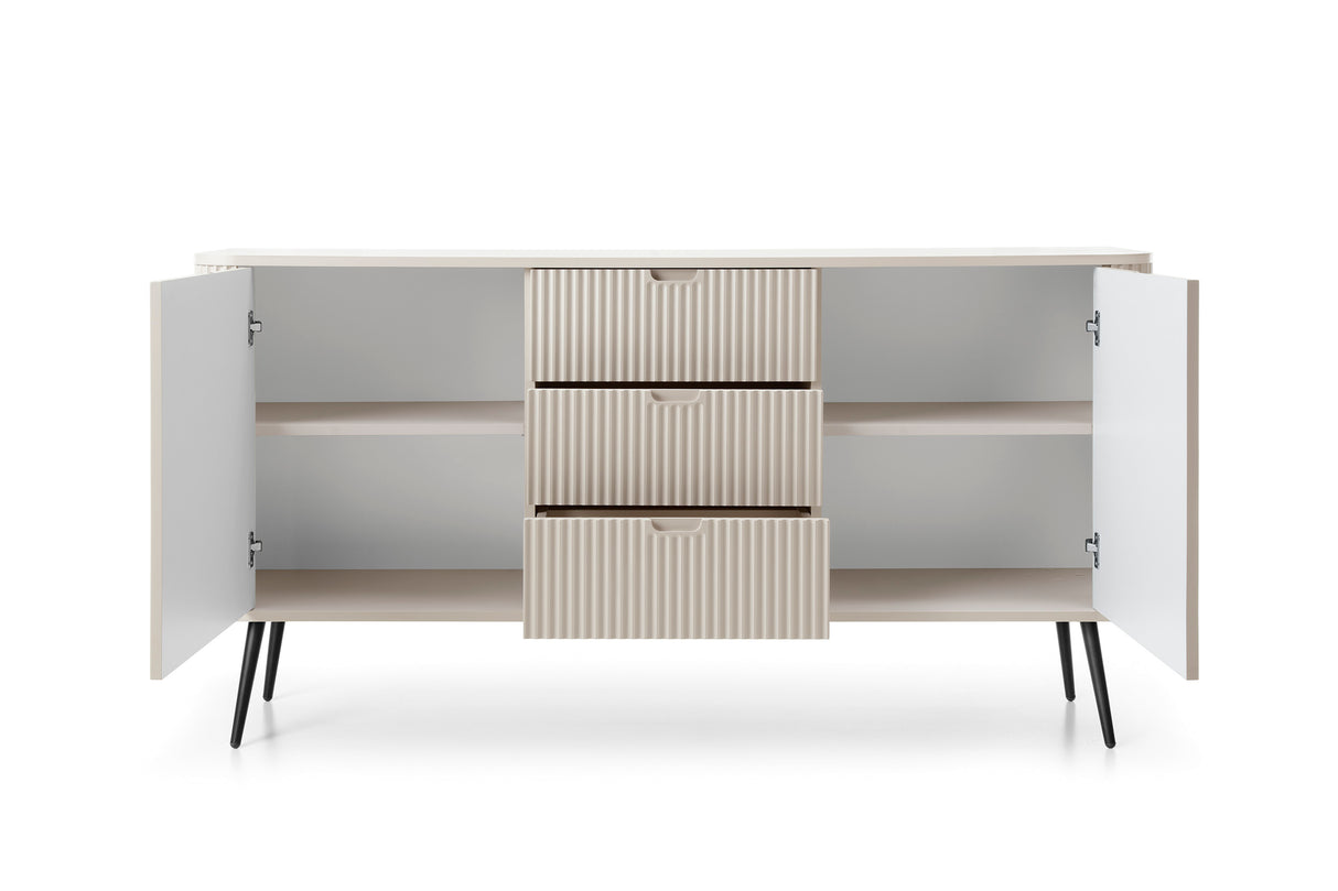 Storage cabinet ZOVA 02 CASHMEREProduct description Dimensions Width 103cm Height 129cm Depth 39cm Details Colour cashmere Material Laminated board 18mm / MDF-board 18mm Veneer ABS edges Legs Metal, in black (23cm) Warranty 24 monthsUncategorizedAnna Furn