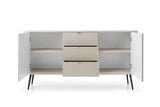 Storage cabinet ZOVA 02 CASHMEREProduct description Dimensions Width 103cm Height 129cm Depth 39cm Details Colour cashmere Material Laminated board 18mm / MDF-board 18mm Veneer ABS edges Legs Metal, in black (23cm) Warranty 24 monthsUncategorizedAnna Furn