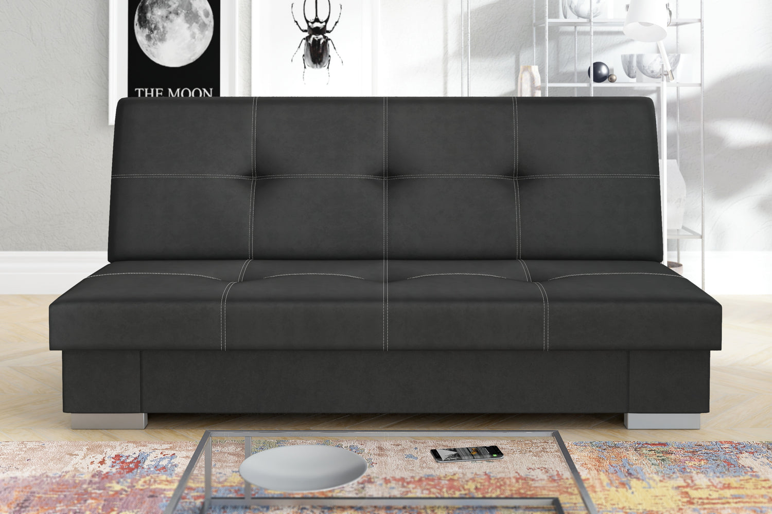 ROZKLADACIA POHOVKA AXEL 195CM SAWANA 14 ČIERNA / PRUŽINY + PENOVÁ VÝPLŇ