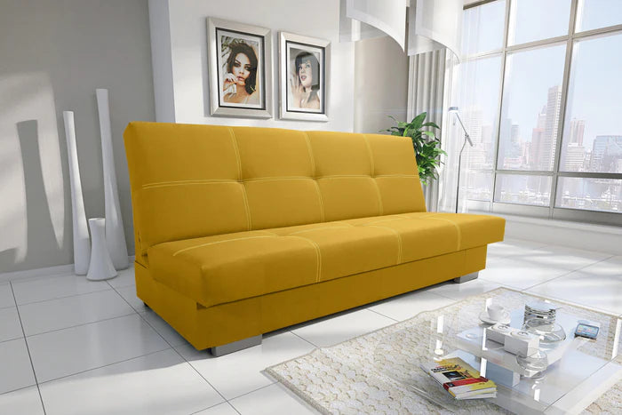 SOFA BED AXEL 195CM TWIST 10 YELLOW / SPRINGS + FOAMDimensions: (+/- 2cm) - width 195 cm- depth 91 cm- height 90 cm- 119/195 cm sleeping areaThe following were used for the production of the sofa:- a structure made of pine wood, chipboard and MDF board- t