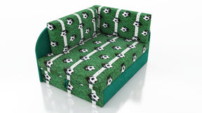 UNIVERSAL CORNER SOFA BED KUBUS CUBE GREEN FOOTBALL Children roomTHIS MODEL IS UNIVERSAL WHICH MEANS YOU CAN CHOOSE CORNER SIDE DURING ASSEMBLYCHILDREN CORNER SOFA BEDSOFKA NAROZNIK TAPCZANIK DZIECIECY - depth 77 cm- width 106 cm- height with bacon 50 cm-