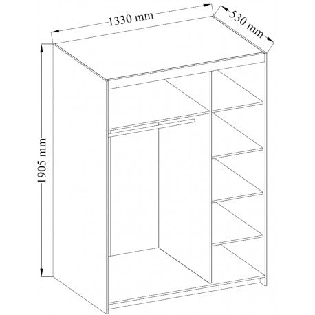WARDROBE SELENA 3D 133CM SONOMADimensions: 1330 x 1905 x 530mm (W x H x D)Number of packages: 3Front:- 15mm laminated board- melamine edge- handle: 128mm plasticCorps:- 15mm laminated board- melamine edge1/3 pack1395 x 585 x 100mmweight - 32.5 kg.2/3 pack