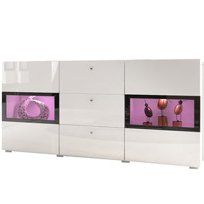 SIDEBOARD BAROS 132CM WHITE/WHITE GLOSSDimensions Width132cm Height70cm Depth39cmSpecific information ColorationWHITE/WHITE GLOSS MaterialLaminated furniture board LED lightingIt is not included in the priceAnna Furniture