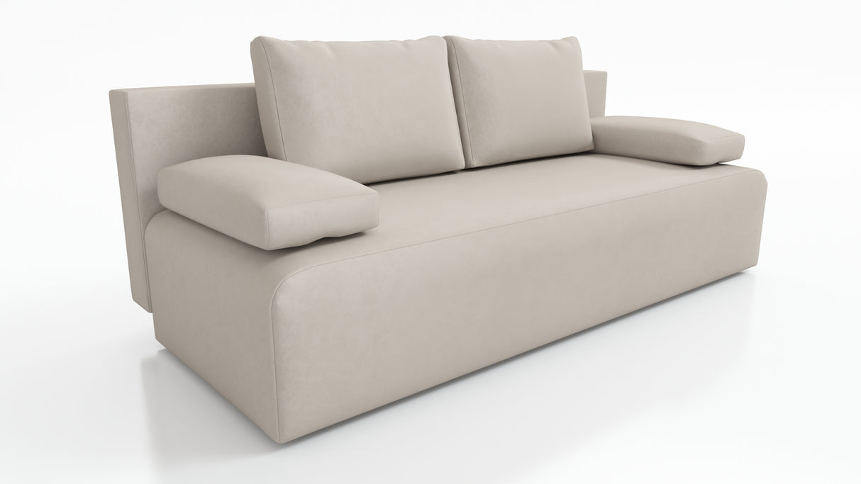 NEW!! SOFA BED ZOYA 201cm PAROS 02Dimensions: sleeping area 137x201 cm width 201 cm depth 91 cm height to the seat 40 cm * dimensions given with a tolerance of +/- 3 cm Execution: • frame: pine wood + board chipboard, • unfolding system: AUTOMAT DL • seat