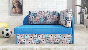 UNIVERSAL CORNER SOFA BED KUBUS CUBE BLUE / TEDDY Children roomTHIS MODEL IS UNIVERSAL WHICH MEANS YOU CAN CHOOSE CORNER SIDE DURING ASSEMBLYCHILDREN CORNER SOFA BEDSOFKA NAROZNIK TAPCZANIK DZIECIECY - depth 77 cm- width 106 cm- height with bacon 50 cm- 7